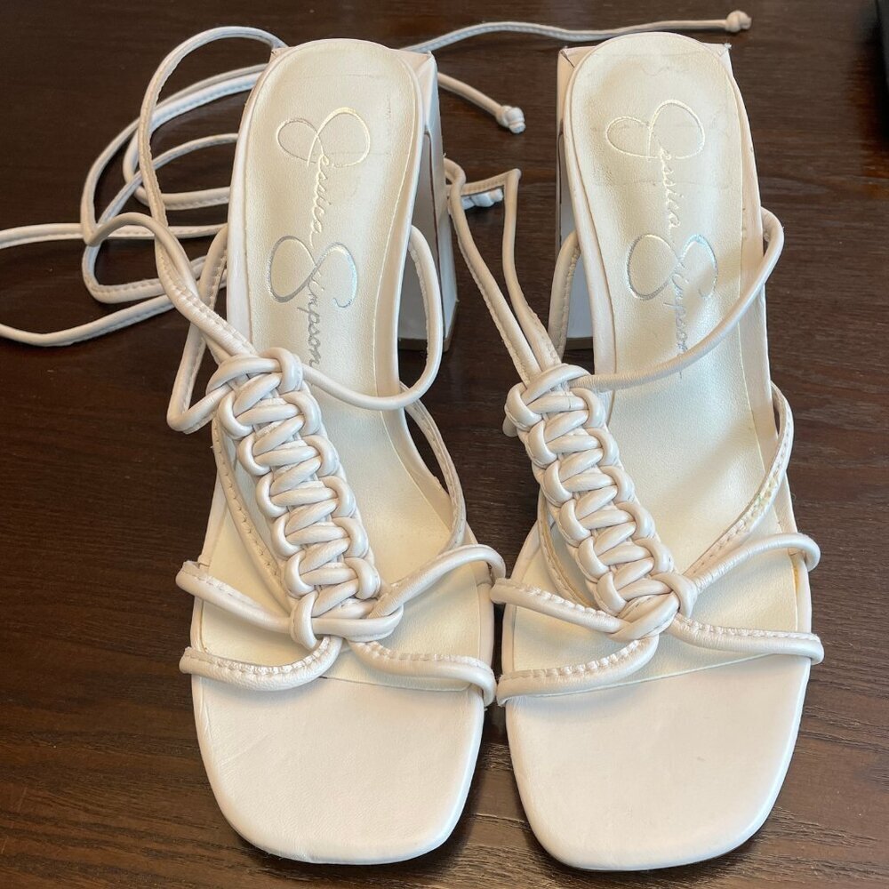 Jessica Simpson Maena Braided Ankle Lace Up Block Heel Sandal in Chalk S… - Picture 5 of 11